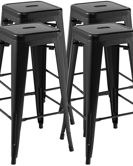Bar Stools Set of 4, 24” or 30" Stackable Metal Stools with Square Seat & Handing Hole, X-shaped Reinforced Design