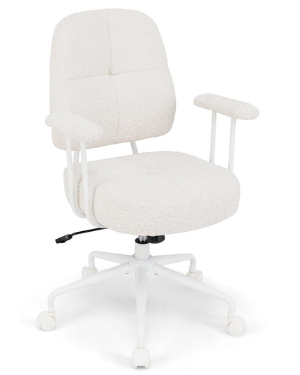 Giantex Mid Century Modren Office Chair, Faux Fur Desk Chair w/Armrest & Mid Back