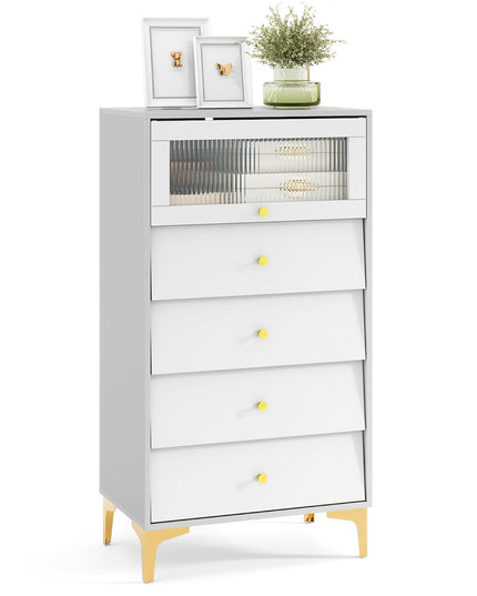 Giantex 4-Drawer Dresser with Flip Up Fluted Glass Door