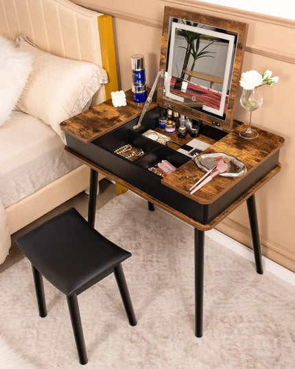 CHARMAID Vanity Desk with 3-Color Lighted Flip Top Mirror