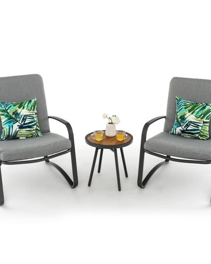 Giantex 3 Pcs Patio Bistro Set, Set of 2 Porch Chairs with Cushion & Lumbar Pillow (Gray)