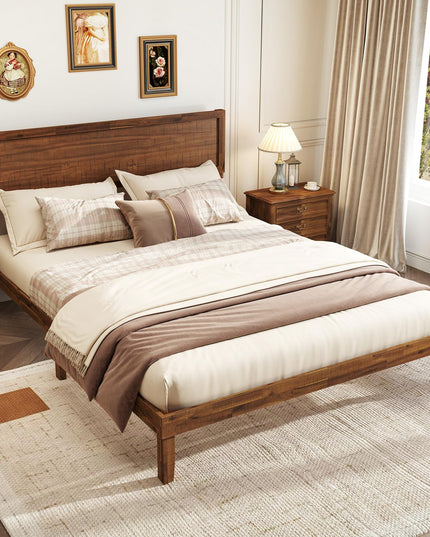 Giantex Wood Bed Frames with Headboard, Mid Century Modern Platform Bed
