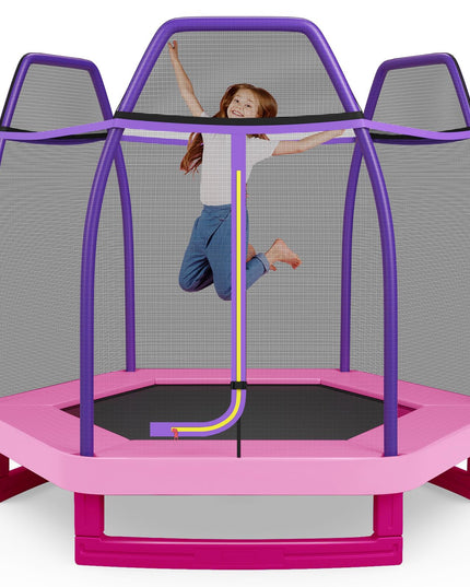 Giantex 7 Ft Kids Trampoline w/Safety Enclosure Net