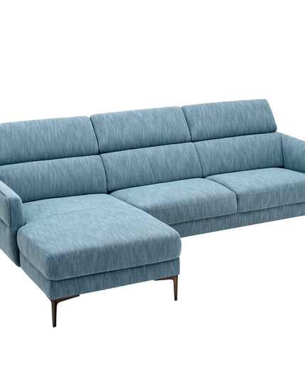 Giantex L-Shaped Sofa Couch, 3-Seat Upholstered Sofa with Wide Chaise Lounge, Adjustable Headrest, Blue