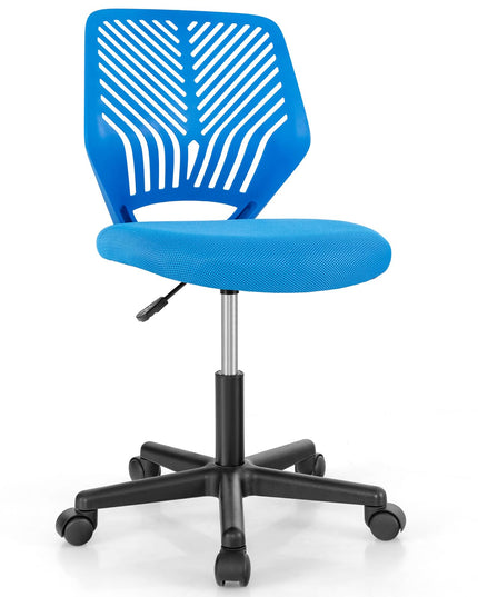 Giantex Kids Desk Chair, Armless Kids Computer Chair with Lumbar Support, Mesh Adjustable Swivel Study Chair with Wheels