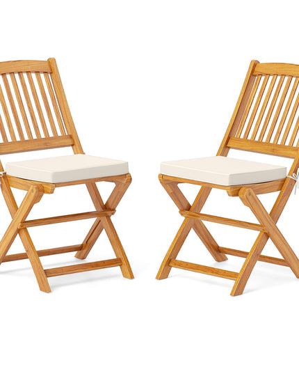 Giantex Patio Folding Chairs Set of 2, Portable Acacia Wood Dining Chairs w/Seat Cushion, 400 LBS Weight Capacity