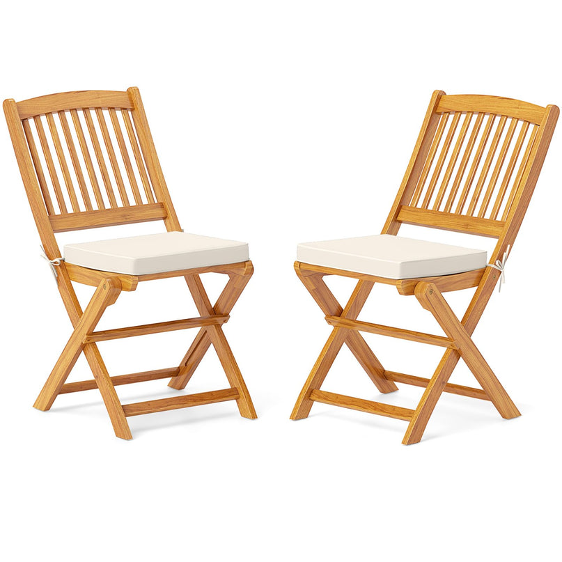 Giantex Patio Folding Chairs Set of 2, Portable Acacia Wood Dining Chairs w/Seat Cushion, 400 LBS Weight Capacity