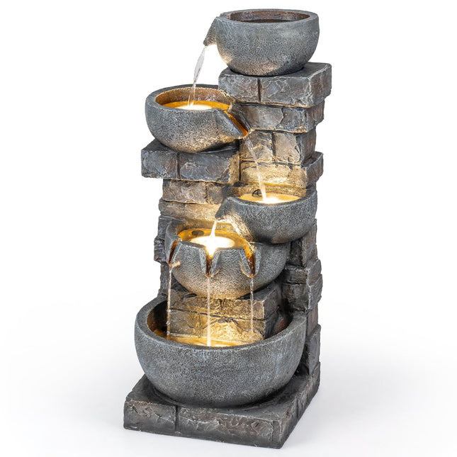 Giantex 5-Tier 33"H Cascading Stacked Stone Bowl Waterfall Fountain with LED Lights & Pump
