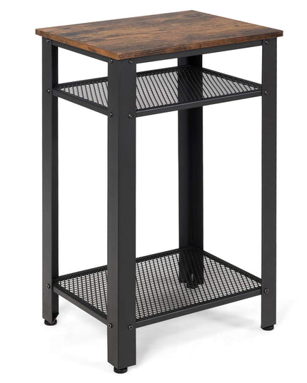 Side Table Industrial 3-Tier W/Mesh Shelves