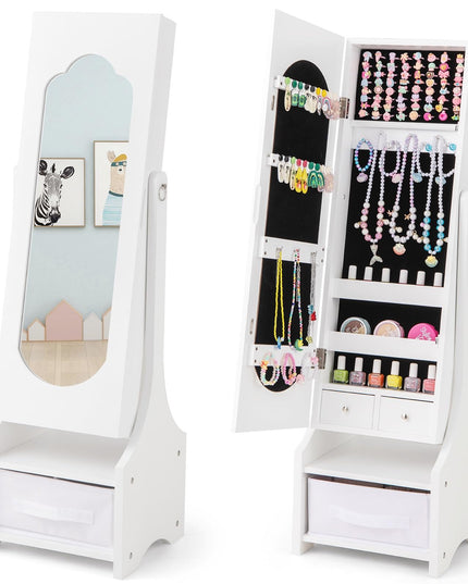 CHARMAID Kids Mirror Jewelry Armoire Cabinet - Standing jewelry Organizer for Girls