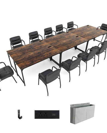 Giantex 30 FT Conference Table with Charging Station, 60" x 24" Rectangular Large Meeting Room Desk with Storage Bag & Hook