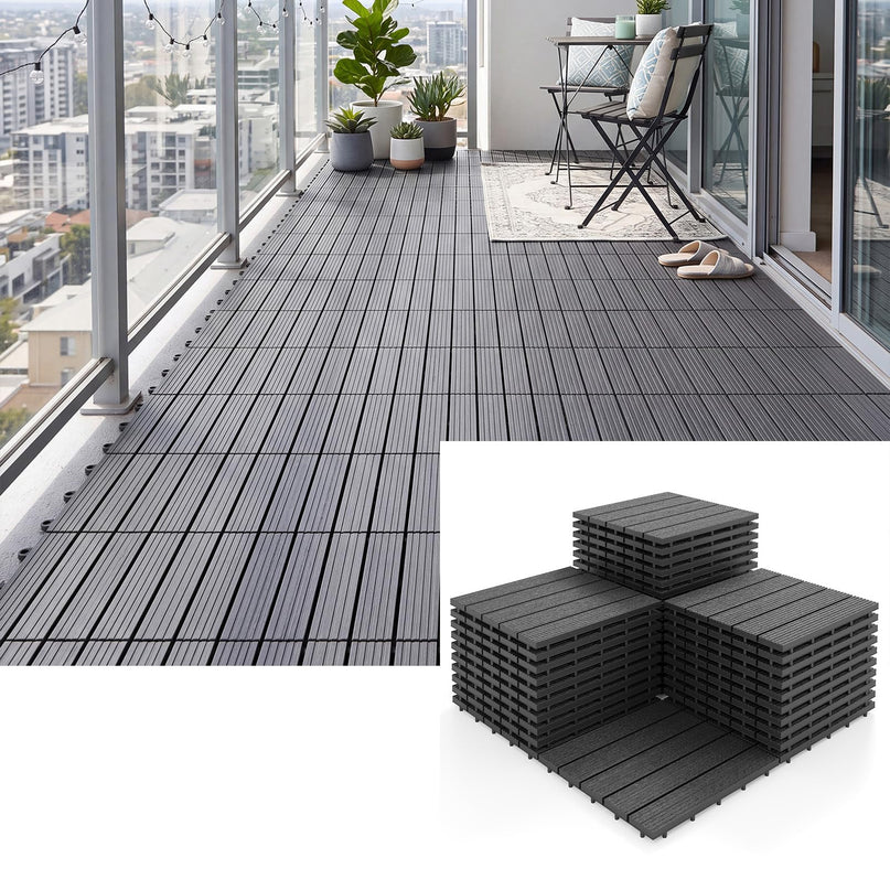 GIANTEX 36 PCS Plastic Interlocking Deck Tiles, Waterproof PP Floor Tiles