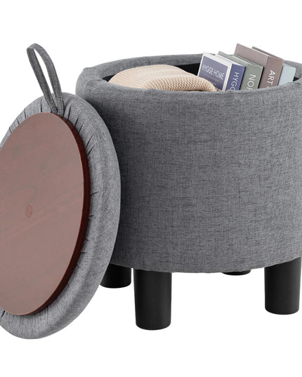 Giantex Round Ottoman with Storage Linen Fabric Upholstered
