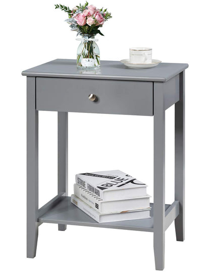 Nightstand Wooden 2-Tier Couch Sofa Side Table with Drawer, End Table