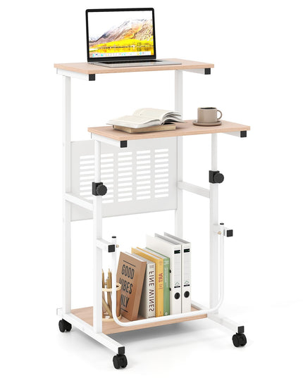 Giantex Height Adjustable Portable Laptop Cart on Wheels with Storage Shelves