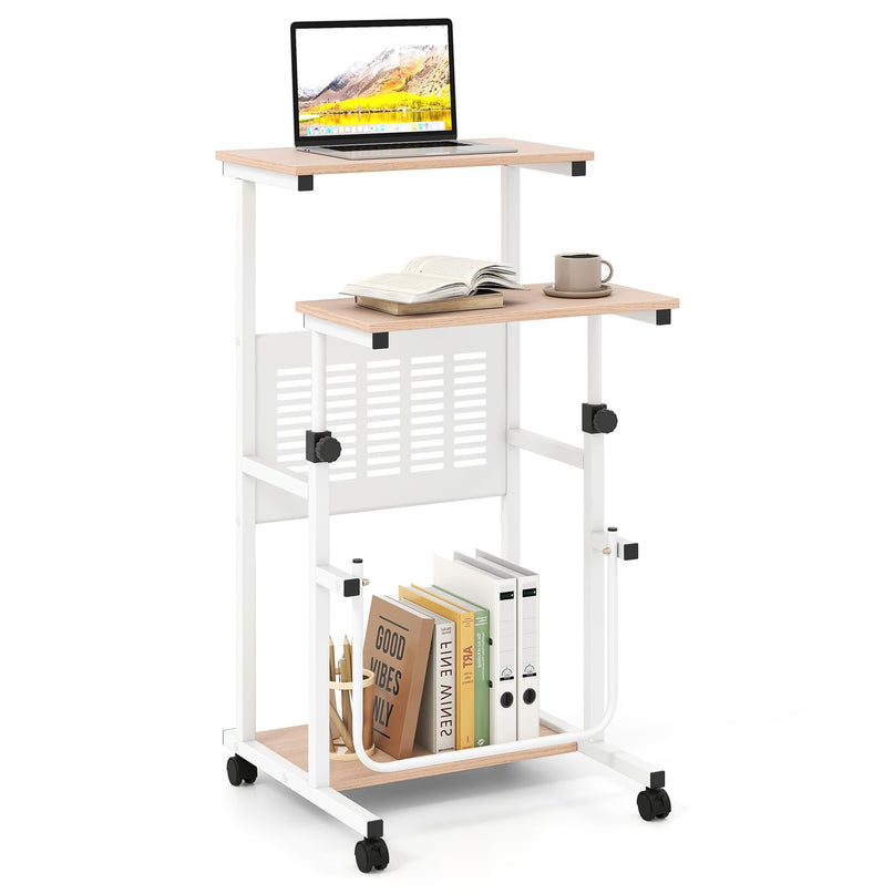 Giantex Height Adjustable Portable Laptop Cart on Wheels with Storage Shelves