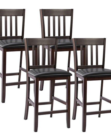 Giantex 25” Counter Height Pub Chairs with Rubber Wood Legs, Armless Bar Chairs with Elastic Cushion & PU Cover for Kitchen