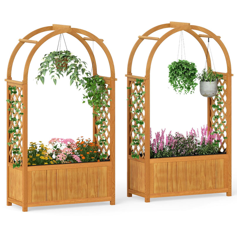 Giantex Raised Garden Bed with Arch Lattice Trellis(33"x15"x57")