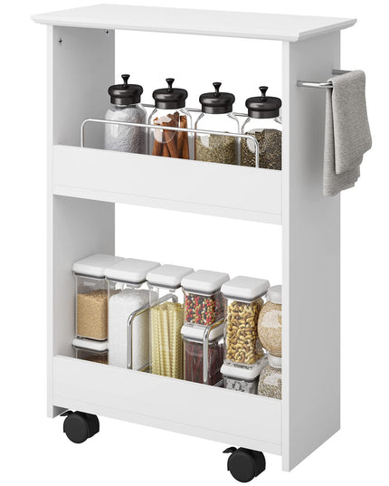 Giantex Slim Storage Cart, 3-Tier Rolling Slide Out Utility Cart w/ Handle, White