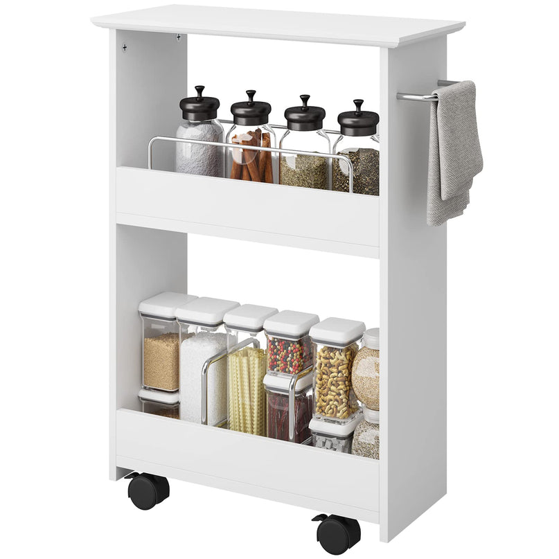 Giantex Slim Storage Cart, 3-Tier Rolling Slide Out Utility Cart w/ Handle, White