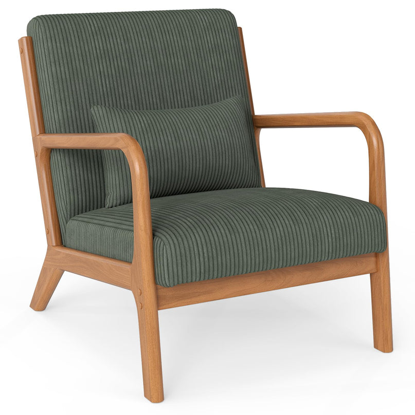 Giantex Modern Corduroy Upholstered Lounge Chair with Rubber Wood Armrests