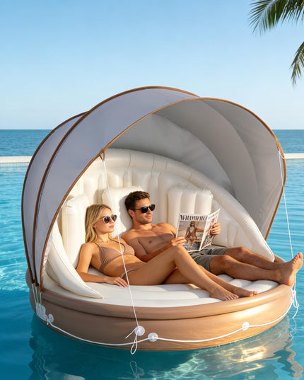 Giantex Canopy Island Inflatable Lounge w/SPF50+ Retractable Detachable Sunshade