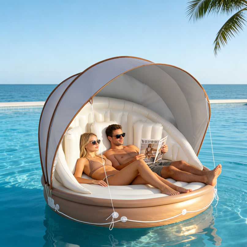 Giantex Canopy Island Inflatable Lounge w/SPF50+ Retractable Detachable Sunshade