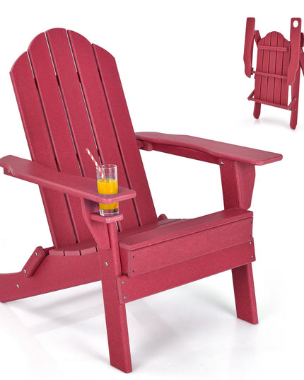 Adirondack Chair Outdoor Folding Chairs, Weather Resistant Patio Chair with Built-in Cup
