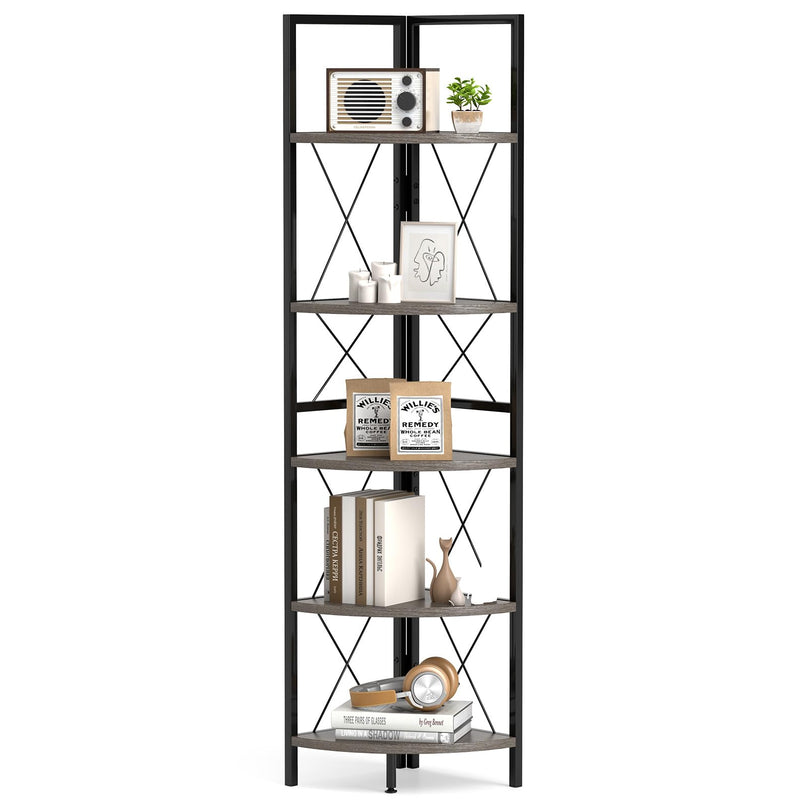 Giantex 5-Tier Corner Shelf, 63" Tall Corner Bookshelf, Freestanding Storage Rack w/Metal Frame