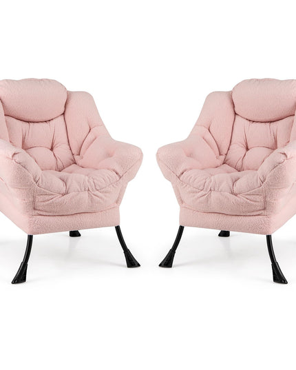 Giantex Set of 1/2 Lazy Chairs, Modern Sherpa Accent Chair w/Upholstered Single Sofa Chair w/Armrests & Side Pocket
