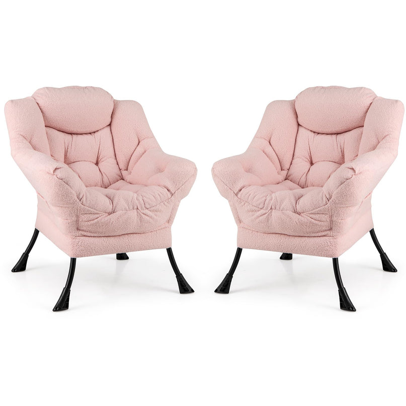 Giantex Set of 1/2 Lazy Chairs, Modern Sherpa Accent Chair w/Upholstered Single Sofa Chair w/Armrests & Side Pocket