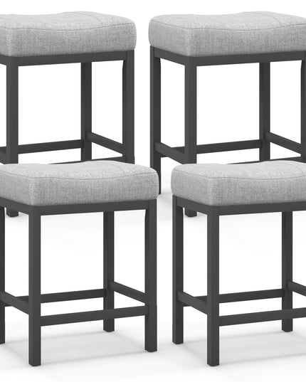 Giantex Counter Height Bar Stools Set of 2/4, 24.5" Backless Linen Fabric Bar Saddle Stools w/Solid Rubber Wood Frame & Footrest