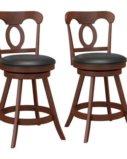 Giantex Swivel Bar Stools Set of 2, 24" Counter Height Barstools with Back, Solid Rubber Wood Frame