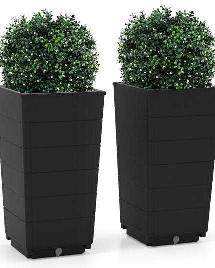 Giantex Set of 2 Outdoor Flower Pot, 23" Tall Planters with Drainage Hole, Self-Watering Tray