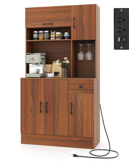 Giantex 66" Kitchen Pantry Cabinet with Charging Station
