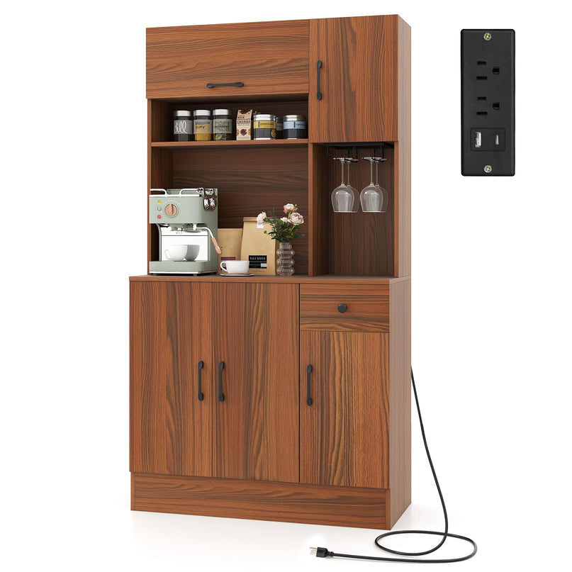 Giantex 66" Kitchen Pantry Cabinet with Charging Station