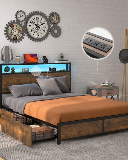 Giantex Queen/Full Bed Frame with LED Lights Headboard and 4 Storage Drawers