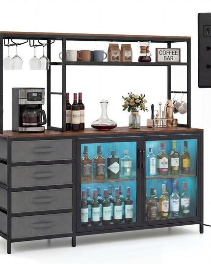 Giantex Tall Wine Bar Cabinet with LED Lights