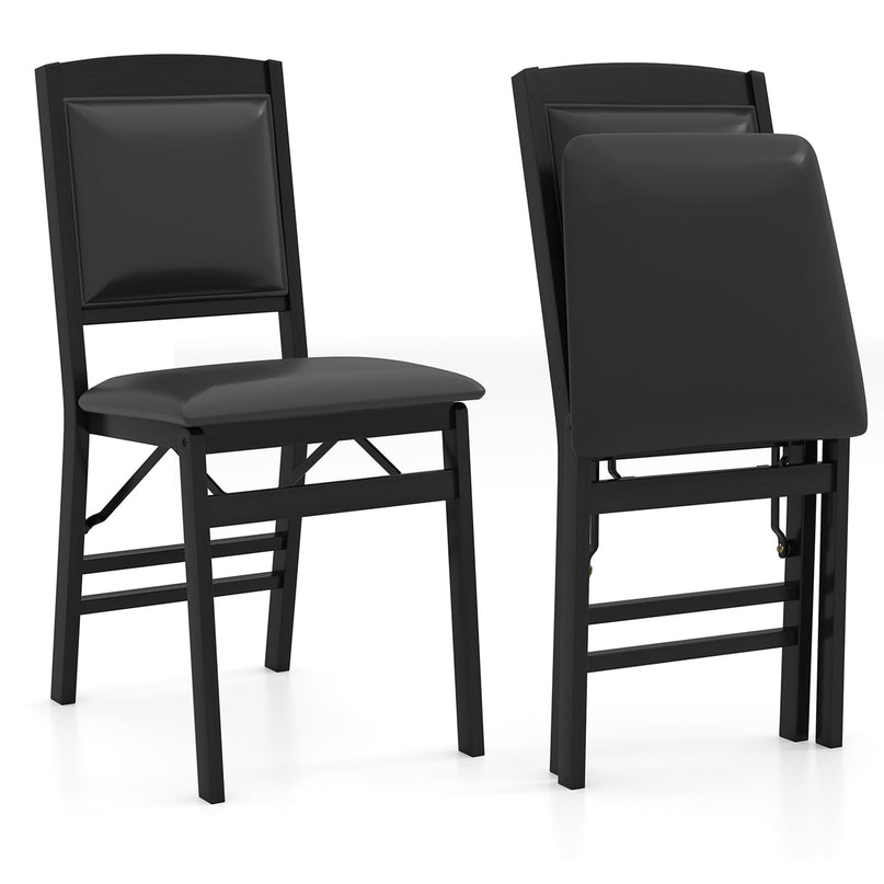 Giantex Folding Dining Chairs Set of 2/4 Black Wood Kitchen Chair w/Padded Seat