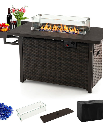 Giantex 52" Outdoor Propane Fire Pit - 50,000 BTU Wicker Patio Gas Fire Table w/Lid