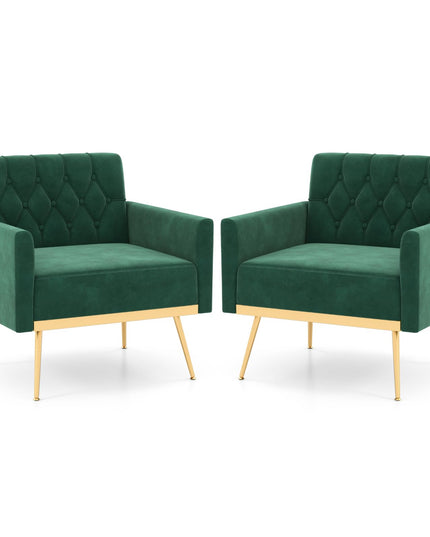 Giantex Modern Velvet Accent Chair Set of 1/2, Mid-Century Upholstered Single Sofa Chair w/Button Tufted Back