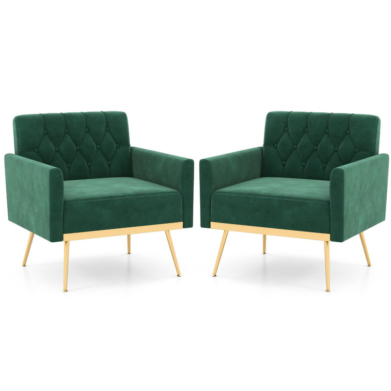 Giantex Modern Velvet Accent Chair Set of 1/2, Mid-Century Upholstered Single Sofa Chair w/Button Tufted Back