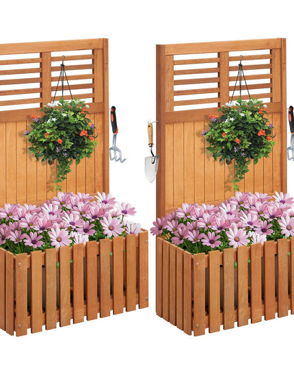 Giantex Set of 1/2 Raised Garden Bed with Trellis, 41” Wooden Potted Plant Box w/Privacy Screen