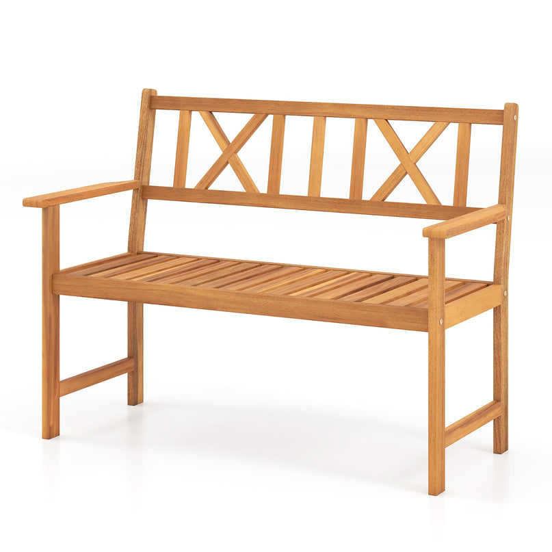 GIANTEX 2-Person Outdoor Acacia Wood Loveseat Bench