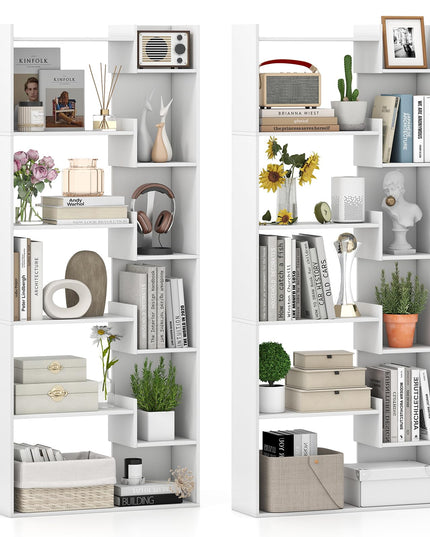 Giantex 6-Tier Bookshelf Wooden Bookcase with Staggered Shelves