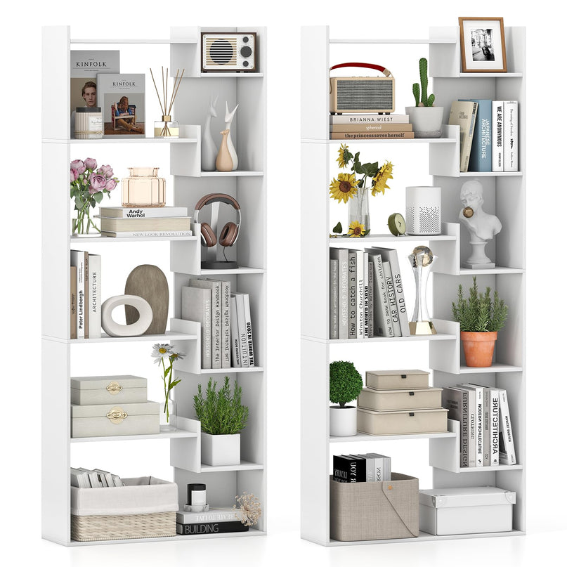 Giantex 6-Tier Bookshelf Wooden Bookcase with Staggered Shelves