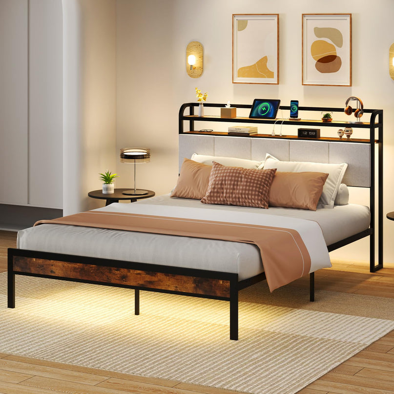 Giantex Bed Frame with Storage Headboard
