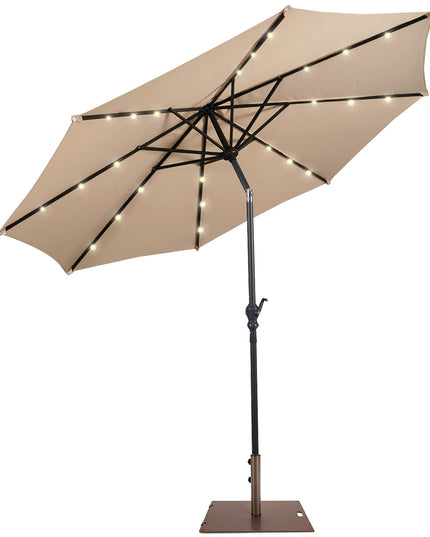 Giantex Patio Umbrella with Base Stand, 10ft Solar Led Lights Outdoor Umbrella and 50 LBS Steel Umbrella Base Stand w/ Wheels