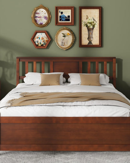 Giantex Solid Wood Platform Bed Frame, Mid Century Full Bed Frame with Headboard