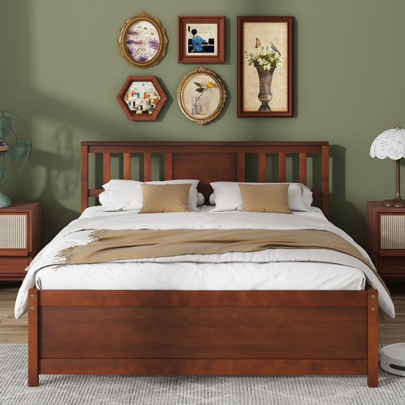 Giantex Solid Wood Platform Bed Frame, Mid Century Full Bed Frame with Headboard